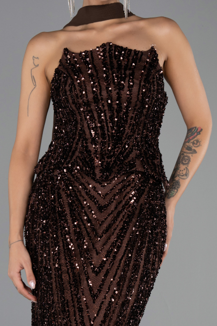 Long Brown Scaly Evening Dress ABU6534