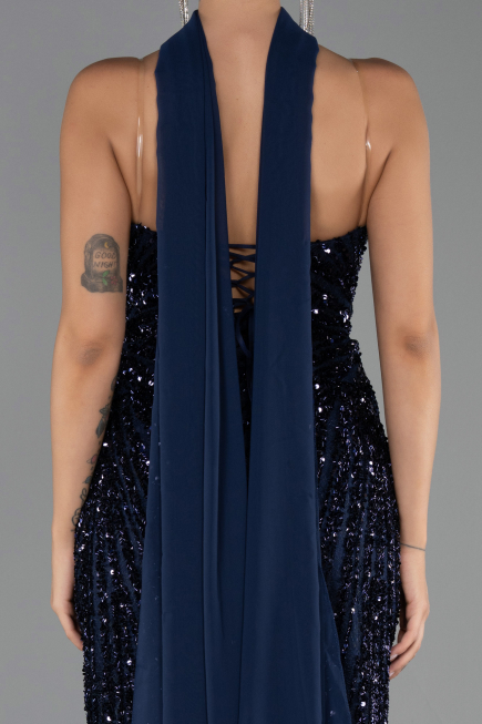 Long Navy Blue Scaly Evening Dress ABU6534