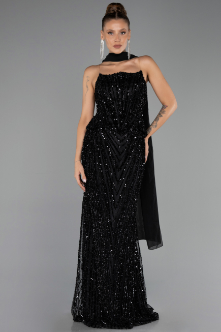 Long Black Scaly Evening Dress ABU6534