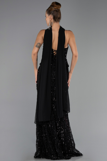 Long Black Scaly Evening Dress ABU6534