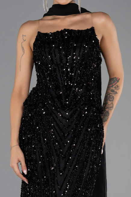 Long Black Scaly Evening Dress ABU6534