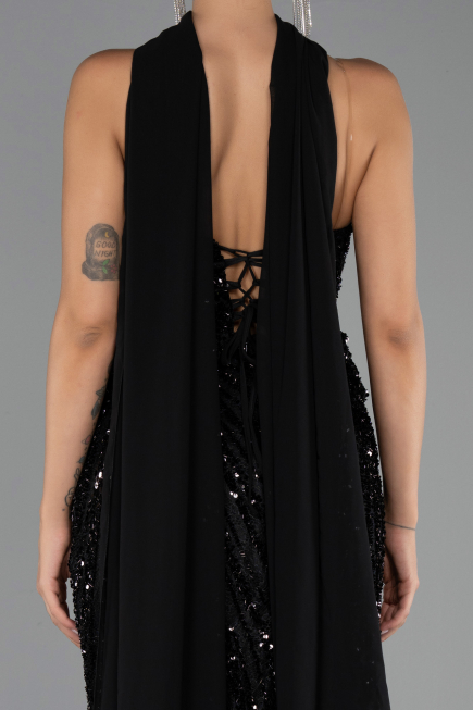 Long Black Scaly Evening Dress ABU6534