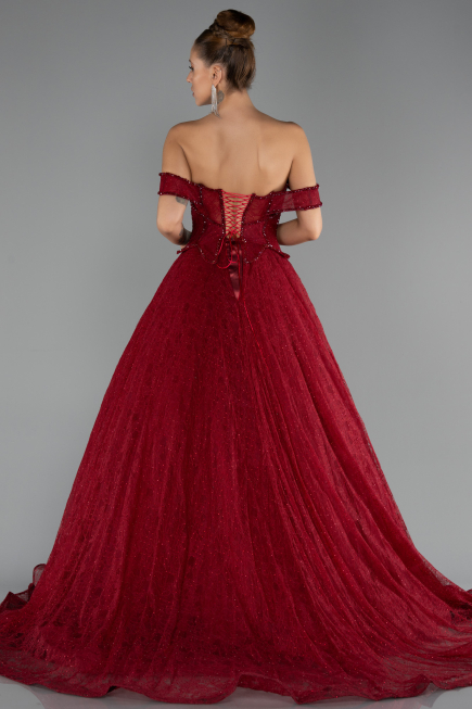Long Burgundy Dantelle Evening Dress ABU6536