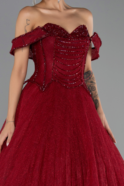 Long Burgundy Dantelle Evening Dress ABU6536