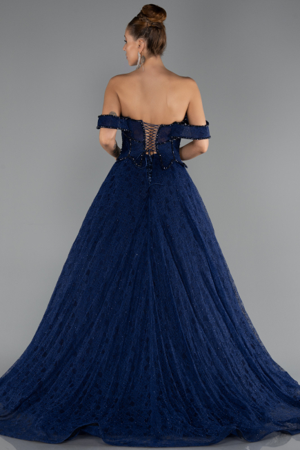Long Navy Blue Dantelle Evening Dress ABU6536
