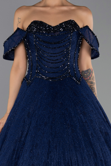 Long Navy Blue Dantelle Evening Dress ABU6536