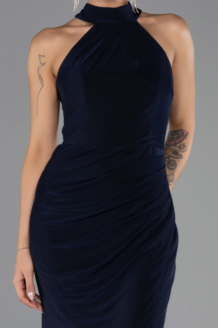 Long Navy Blue Plus Size Evening Dress ABU6539
