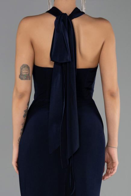 Long Navy Blue Plus Size Evening Dress ABU6539