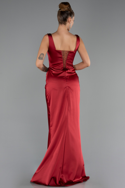 Long Burgundy Satin Formal Plus Size Dress ABU6543