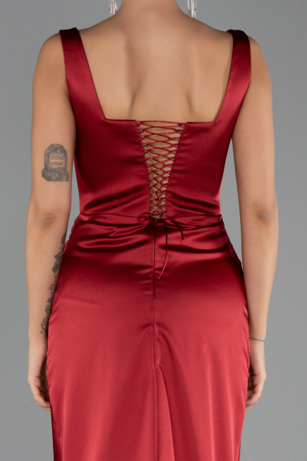Long Burgundy Satin Formal Plus Size Dress ABU6543