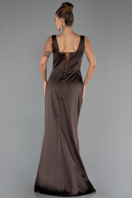 Long Brown Satin Formal Plus Size Dress ABU6543