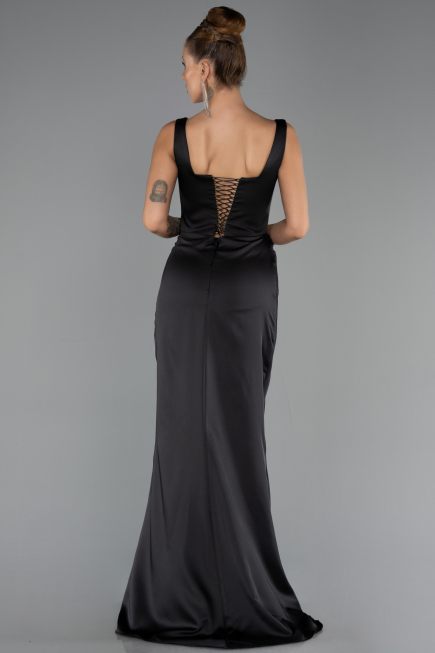 Long Black Satin Formal Plus Size Dress ABU6543