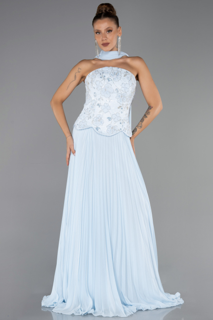 Long Light Blue Chiffon Evening Dress ABU6436