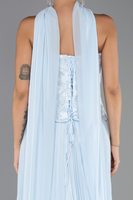 Long Light Blue Chiffon Evening Dress ABU6436