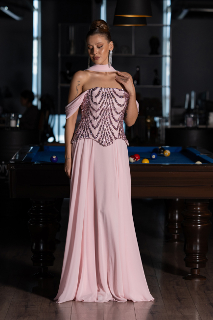 Long Powder Color Chiffon Evening Dress ABU6532