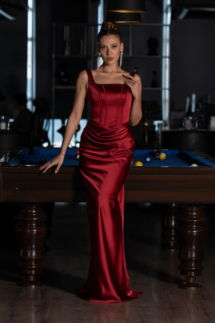 Long Burgundy Satin Prom Gown ABU6542