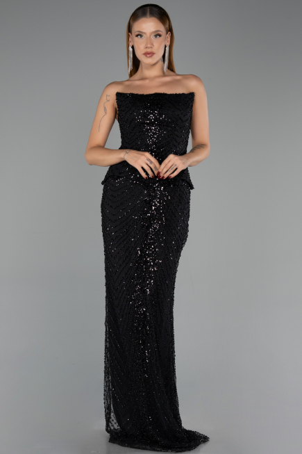 Long Black Beaded Evening Dress ABU6544