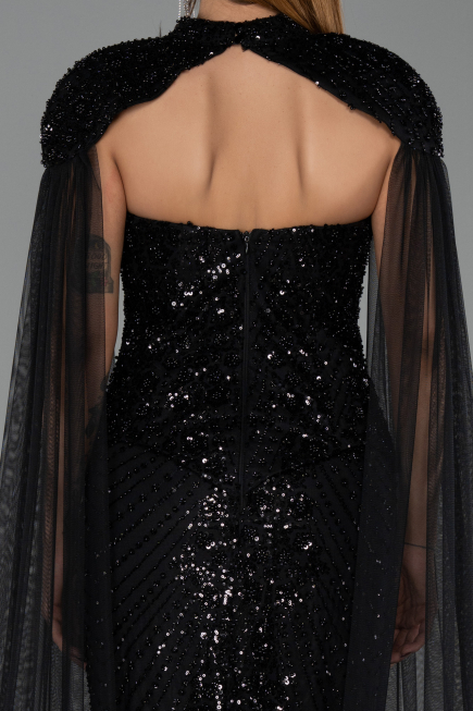 Long Black Beaded Evening Dress ABU6544