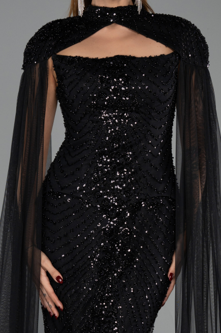 Long Black Beaded Evening Dress ABU6544