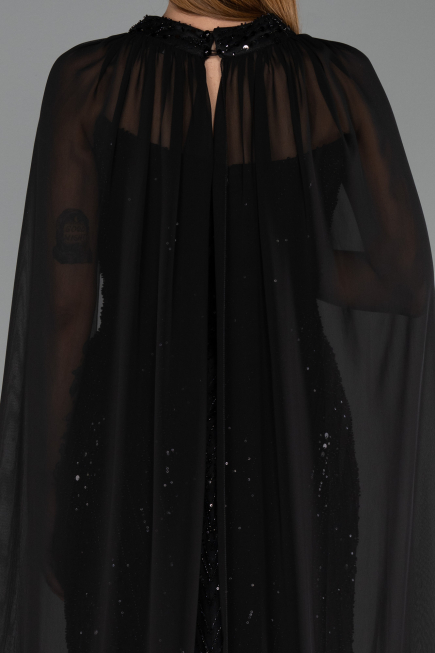 Long Black Beaded Plus Size Evening Dress ABU6545
