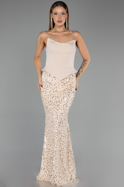 Long Beige Scaly Evening Dress ABU6546