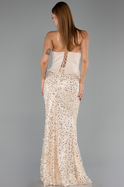 Long Beige Scaly Evening Dress ABU6546