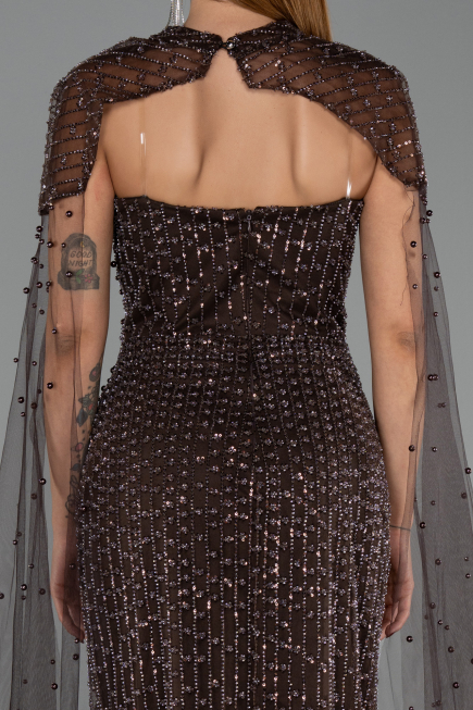 Long Brown Beaded Evening Dress ABU5483