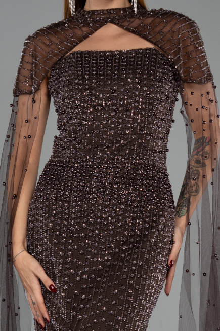 Long Brown Beaded Evening Dress ABU5483