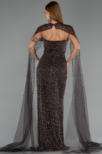 Long Brown Beaded Evening Dress ABU5483