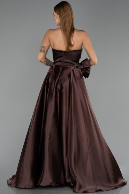 Long Brown Satin Evening Dress ABU5541