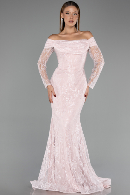 Long Powder Color Dantelle Evening Dress ABU5617