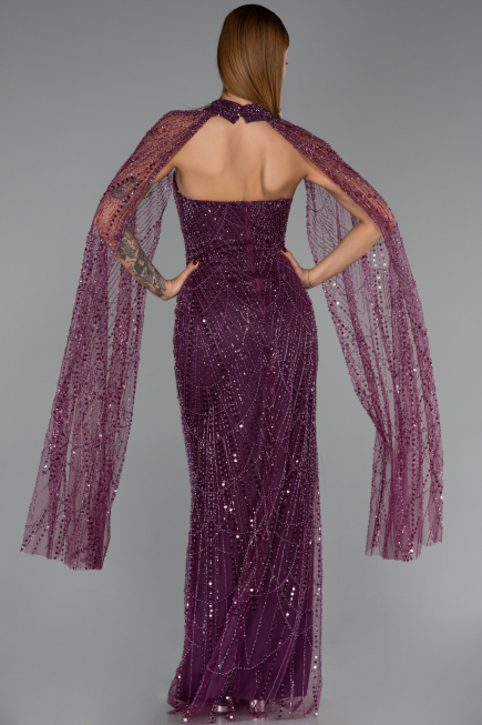 Long Plum Beaded Evening Dress ABU6154