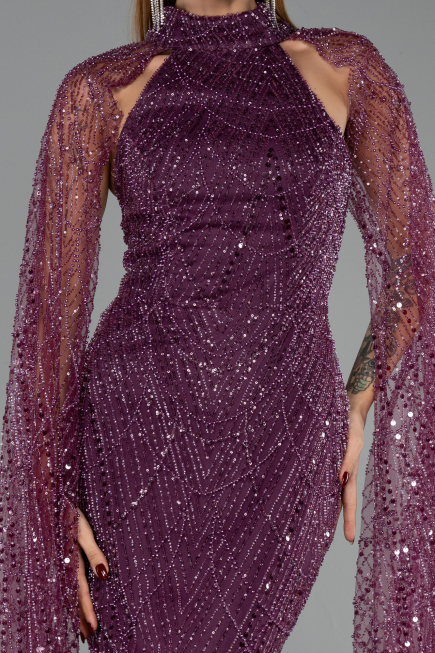 Long Plum Beaded Evening Dress ABU6154