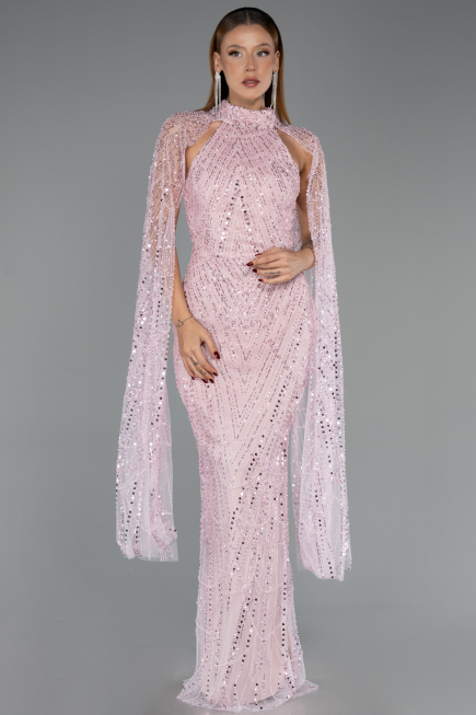Long Powder Color Beaded Evening Dress ABU6154