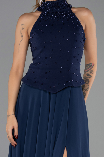 Long Navy Blue Chiffon Evening Dress ABU6550