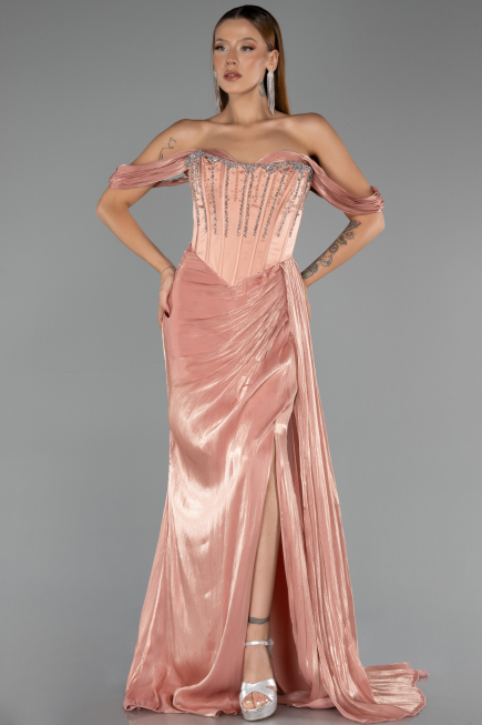 Long Salmon Chiffon Evening Dress ABU6496