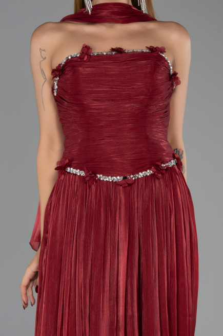 Long Burgundy Chiffon Evening Dress ABU6322