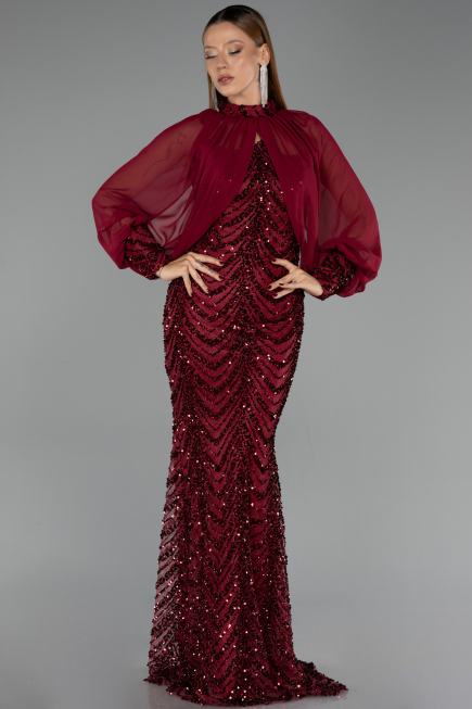 Long Burgundy Scaly Evening Dress ABU6298