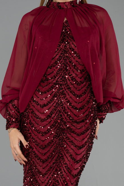 Long Burgundy Scaly Evening Dress ABU6298