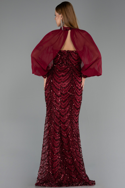 Long Burgundy Scaly Evening Dress ABU6298