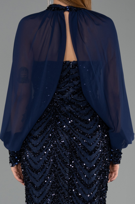 Long Navy Blue Scaly Evening Dress ABU6298