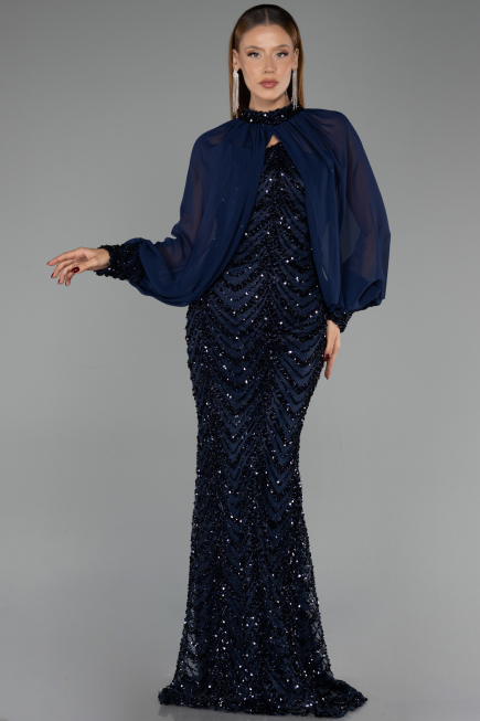 Long Navy Blue Scaly Evening Dress ABU6298
