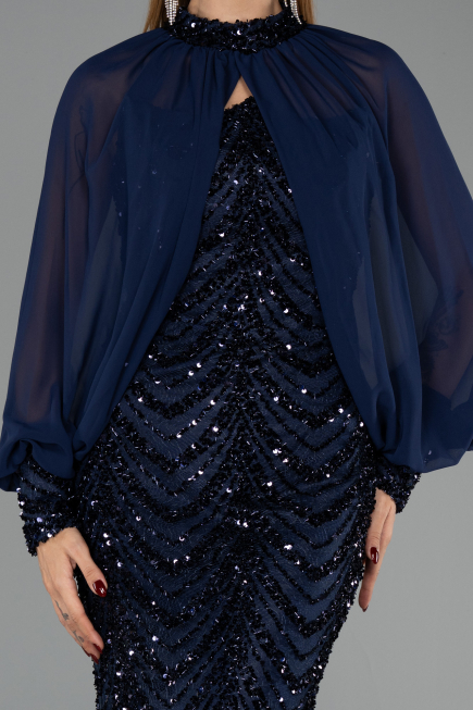 Long Navy Blue Scaly Evening Dress ABU6298