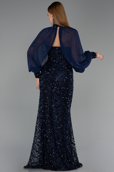 Long Navy Blue Scaly Evening Dress ABU6298