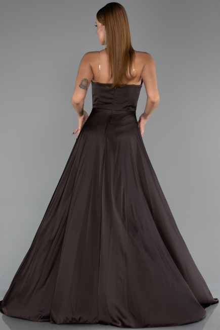 Long Brown Satin Evening Dress ABU6553