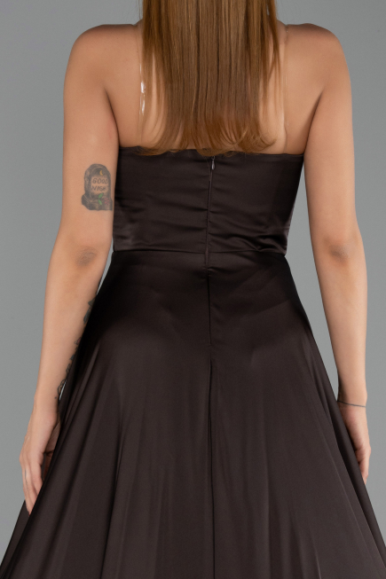 Long Brown Satin Evening Dress ABU6553
