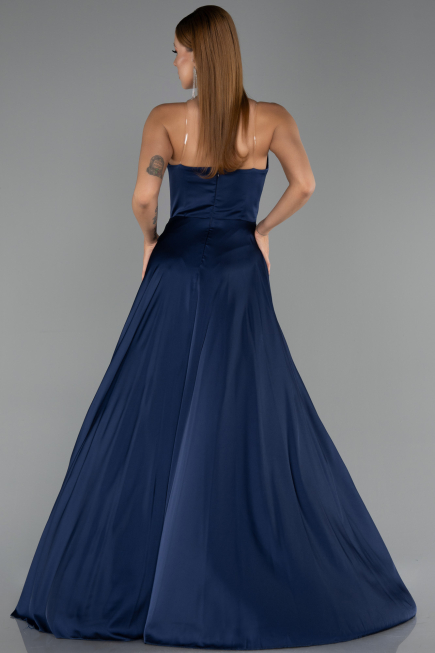 Long Navy Blue Satin Evening Dress ABU6553