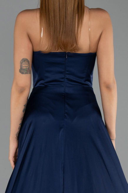 Long Navy Blue Satin Evening Dress ABU6553