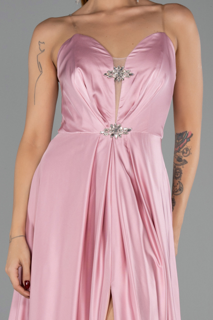 Long Powder Color Satin Evening Dress ABU6553