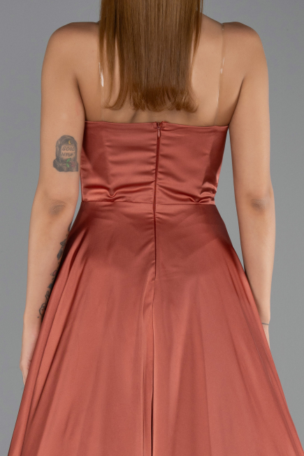 Long Light Brown Satin Evening Dress ABU6553